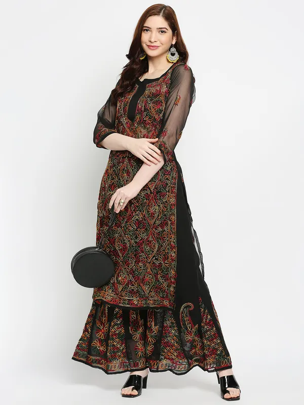 Charismatic_Black_Lucknow_Chikankari_Hand_Embroidered_Kurta_And_Palazzo_Sets_Georgette