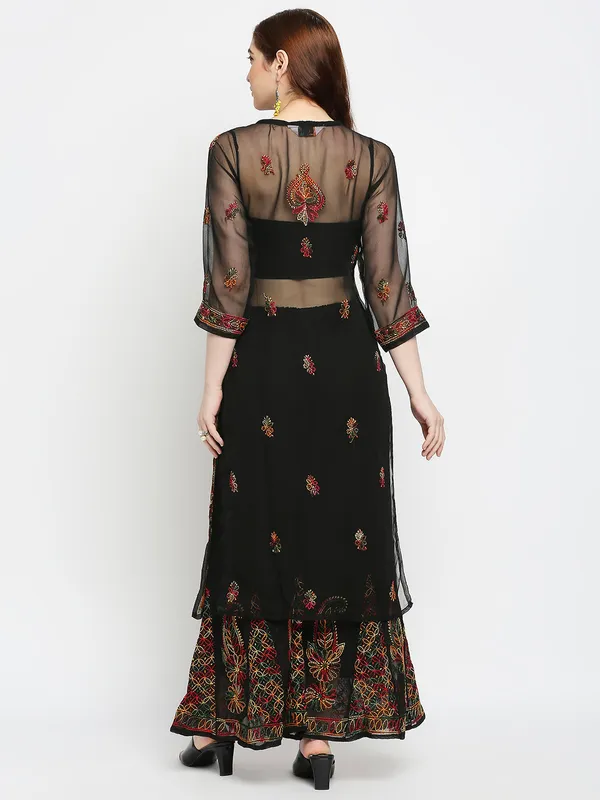 Charismatic_Black_Lucknow_Chikankari_Hand_Embroidered_Kurta_And_Palazzo_Sets_Georgette