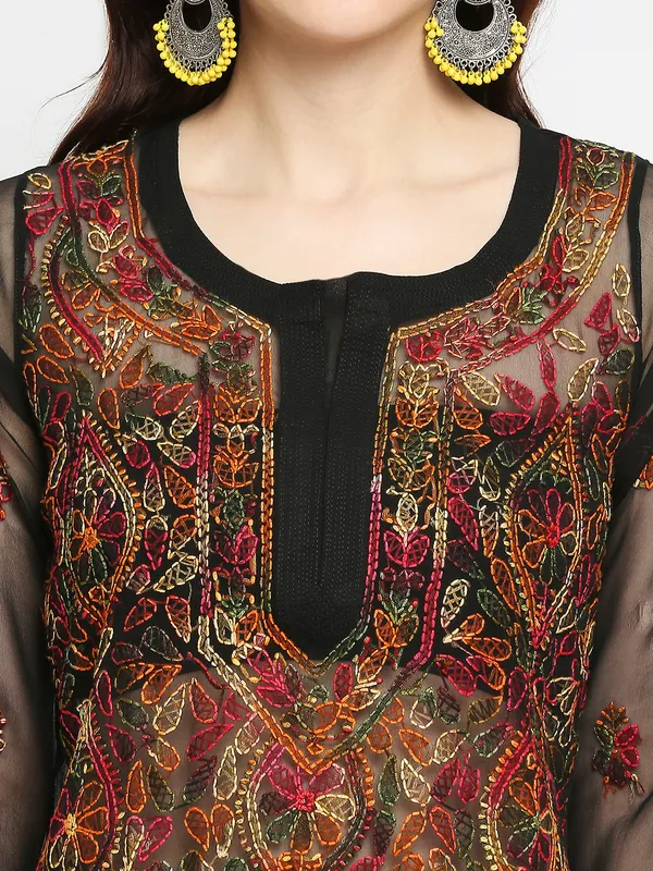 Charismatic_Black_Lucknow_Chikankari_Hand_Embroidered_Kurta_And_Palazzo_Sets_Georgette
