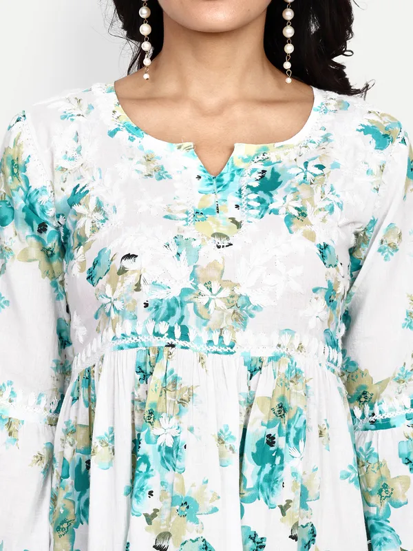Lucknow_Chikankari_Hand_Embroidered_Tiered_Kurti_Malmal_Cotton
