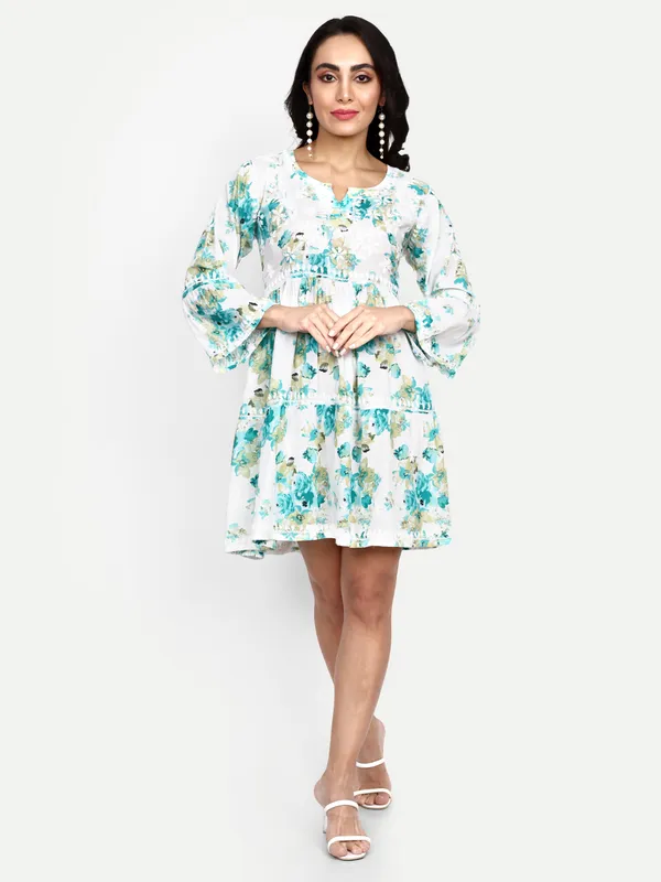 Lucknow_Chikankari_Hand_Embroidered_Tiered_Kurti_Malmal_Cotton