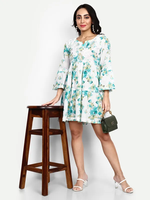 Lucknow_Chikankari_Hand_Embroidered_Tiered_Kurti_Malmal_Cotton