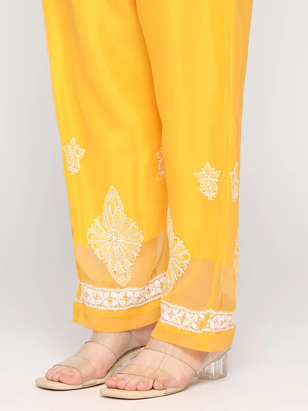 Mustard_Lucknowi_Chikankari_Hand_Embroidered_Long_Kurti_Palazzo_Set_With_Matching_Inner_Georgette
