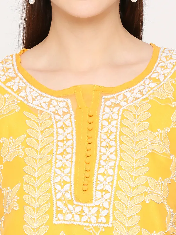 Mustard_Lucknowi_Chikankari_Hand_Embroidered_Long_Kurti_Palazzo_Set_With_Matching_Inner_Georgette