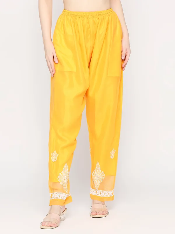 Mustard_Lucknowi_Chikankari_Hand_Embroidered_Long_Kurti_Palazzo_Set_With_Matching_Inner_Georgette