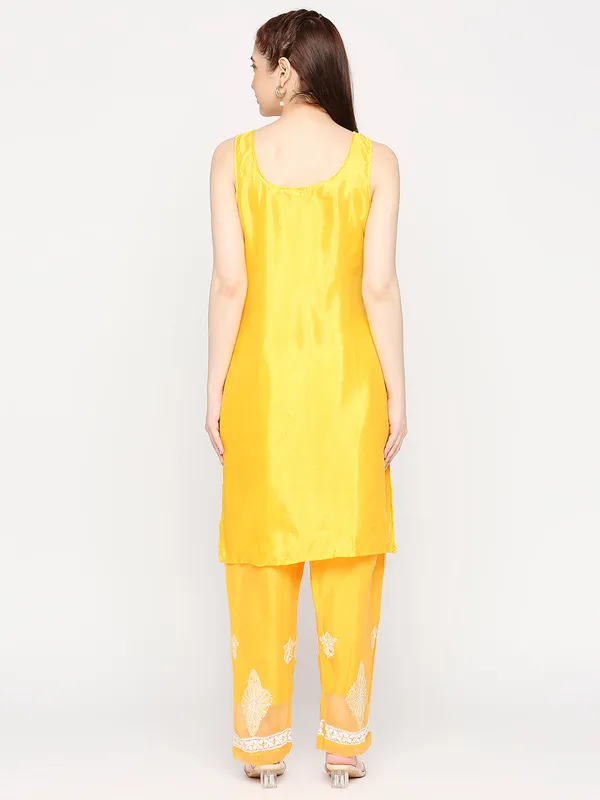 Mustard_Lucknowi_Chikankari_Hand_Embroidered_Long_Kurti_Palazzo_Set_With_Matching_Inner_Georgette