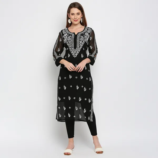 Indiankala4u_Lucknow_Chikankari_Hand_Embroidered_Kurta_With_Matching_Inner_Georgette