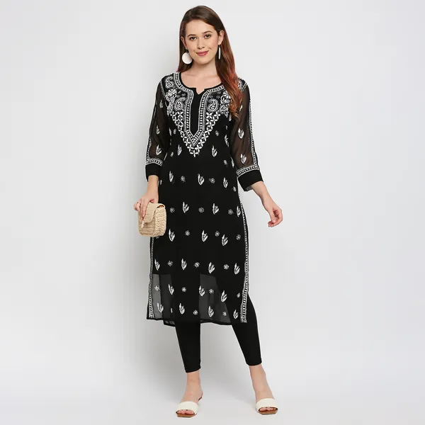 Indiankala4u_Lucknow_Chikankari_Hand_Embroidered_Kurta_With_Matching_Inner_Georgette