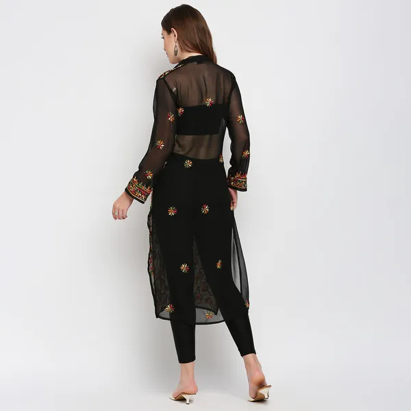 Charismatic_Black_Lucknow_Chikankari_Hand_Embroidered_Long_Kurti