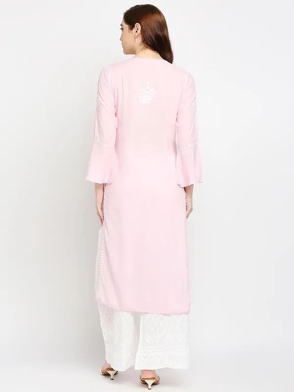 Maroon_Lucknow_Chikankari_Cotton_Long_Kurti_Hand_Embroidered_Bell_Sleeve_Kurta_Cotton