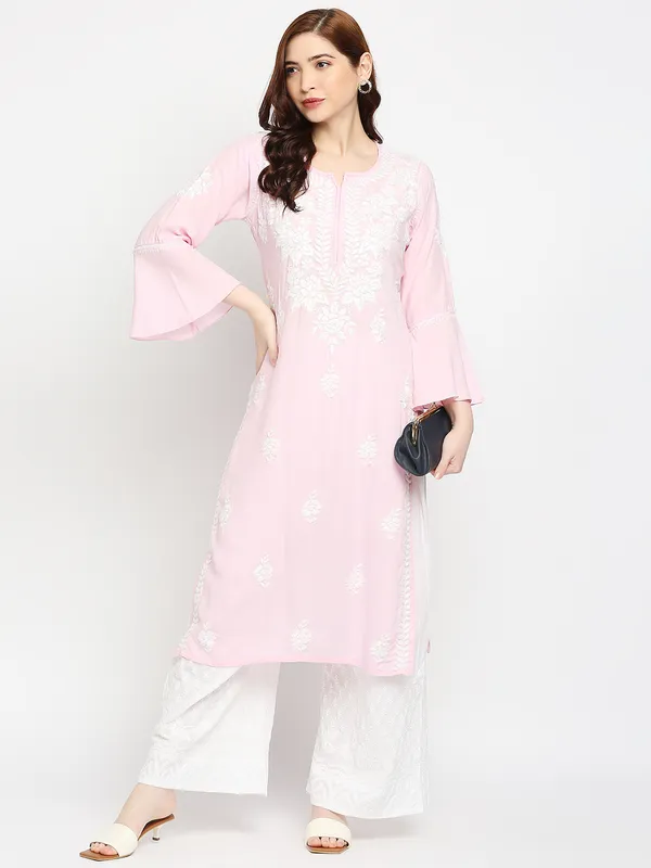 Maroon_Lucknow_Chikankari_Cotton_Long_Kurti_Hand_Embroidered_Bell_Sleeve_Kurta_Cotton