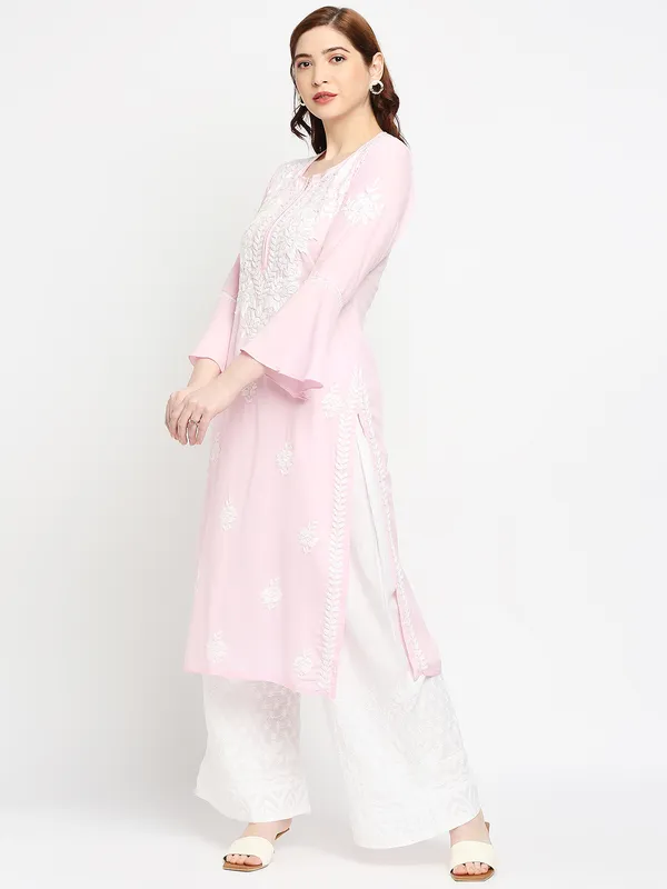 Maroon_Lucknow_Chikankari_Cotton_Long_Kurti_Hand_Embroidered_Bell_Sleeve_Kurta_Cotton