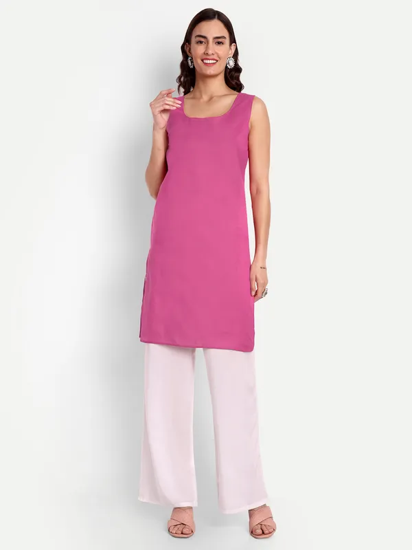 Fuchsia_Pink_Lucknow_Chikankari_Hand_Embroidered_Long_Kurta_With_Matching_Slip_Georgette