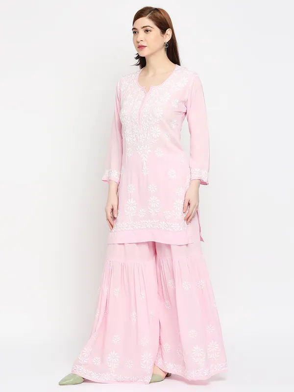 Pretty_Pink_Women_Lucknowi_Chikankari_Hand_Embroidered_Kurti_Sharara/Garara_Palazzo_Set_Cotton