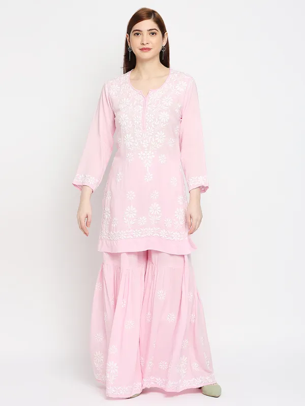 Pretty_Pink_Women_Lucknowi_Chikankari_Hand_Embroidered_Kurti_Sharara/Garara_Palazzo_Set_Cotton