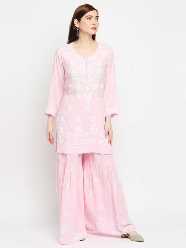 Pretty_Pink_Women_Lucknowi_Chikankari_Hand_Embroidered_Kurti_Sharara/Garara_Palazzo_Set_Cotton
