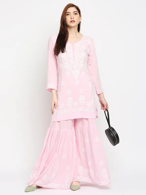 Pretty_Pink_Women_Lucknowi_Chikankari_Hand_Embroidered_Kurti_Sharara/Garara_Palazzo_Set_Cotton