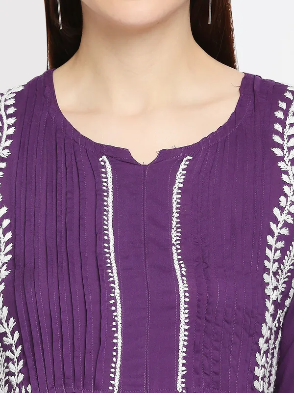 Maroon_Lucknow_Chikankari_Hand_Embroidered_Fit_&_Flare_Long_Kurti_Gown_Cotton