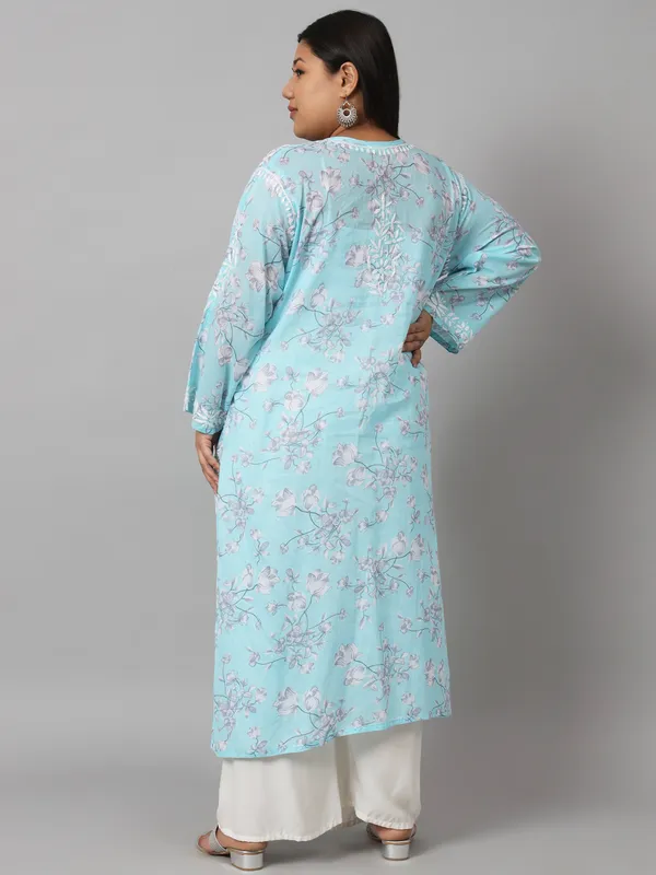 Sky_Blue_Chikankari_Hand_Embroidered_Kurta_Plus_Size_Mulmul_Cotton