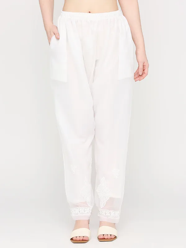 Pristine_White_Lucknowi_Chikankari_Hand_Embroidered_Long_Kurti_Palazzo_Set_With_Matching_Inner_Georgette