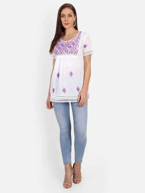 Lavender_Lucknow_Chikankari_Hand_Embroidered_Top_Blouse_Short_Kurtis