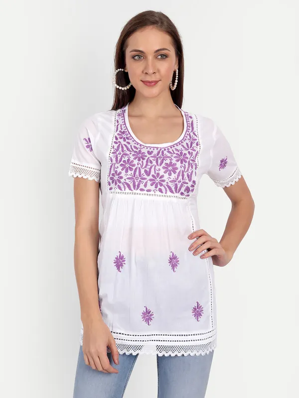 Lavender_Lucknow_Chikankari_Hand_Embroidered_Top_Blouse_Short_Kurtis