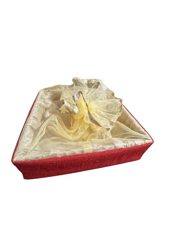 Eco-Friendly_Jute_Gift_Hamper_Basket_Tray_Handcrafted_Corporate_Gift_Box_Wedding/Event_Including_With_Net_Decoration_Natural_Jute_Red_(Size-30X30X7.6)