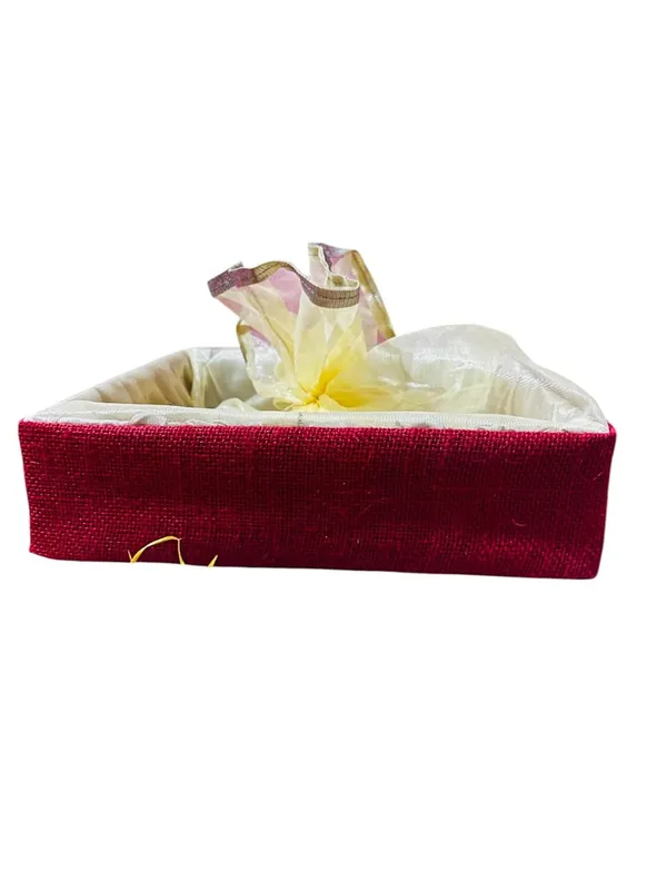Eco-Friendly_Jute_Gift_Hamper_Basket_Tray_Handcrafted_Corporate_Gift_Box_Wedding/Event_Including_With_Net_Decoration_Natural_Jute_Red_(Size-30X30X7.6)