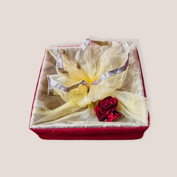 Eco-Friendly_Jute_Gift_Hamper_Basket_Tray_Handcrafted_Corporate_Gift_Box_Wedding/Event_Including_With_Net_Decoration_Natural_Jute_Red_(Size-30X30X7.6)
