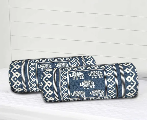 Darkblue__Animal_Print_Bolster_Cover_100%_Cotton_Set_Of_2_Size_,_Round_Decorative_Pillow_Cover_For_Diwan_&_Bedside_,_Masand_Pillowcases_(16_*_32)