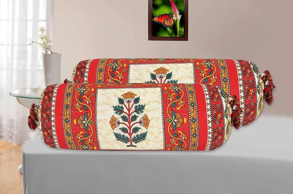 Red_Special_Flora_Print_Bolster_Cover_100%_Cotton_Set_Of_2_,_Round_Decorative_Pillow_Cover_For_Diwan_&_Bedside_,_Masand_Pillowcases_(16_*_32)