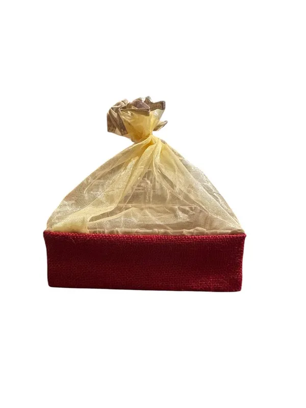 Eco-Friendly_Jute_Gift_Hamper_Basket_Tray_Handcrafted_Corporate_Gift_Box_Wedding/Event_Including_With_Net_Decoration_Natural_Jute_Red_(Size-20X20X7.6)