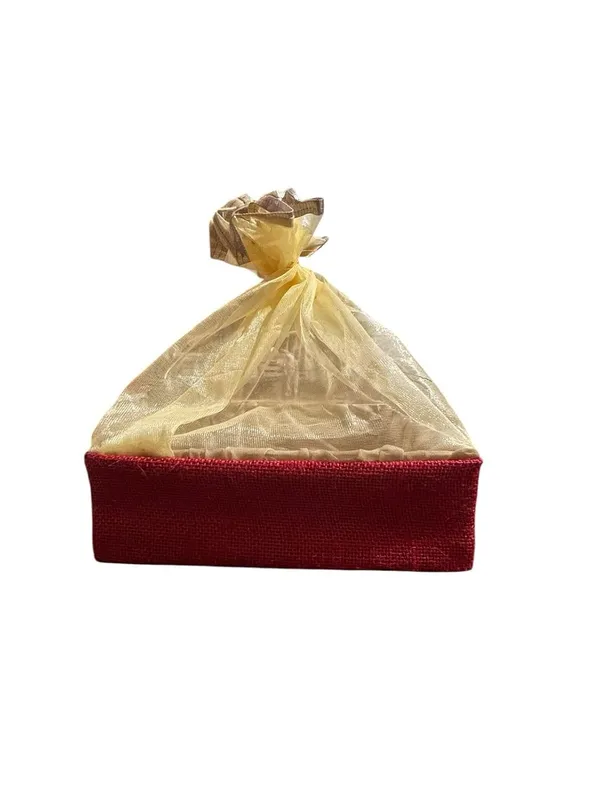 Eco-Friendly_Jute_Gift_Hamper_Basket_Tray_Handcrafted_Corporate_Gift_Box_Wedding/Event_Including_With_Net_Decoration_Natural_Jute_Red_(Size-20X20X7.6)