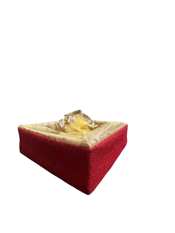 Eco-Friendly_Jute_Gift_Hamper_Basket_Tray_Handcrafted_Corporate_Gift_Box_Wedding/Event_Including_With_Net_Decoration_Natural_Jute_Red_(Size-20X20X7.6)