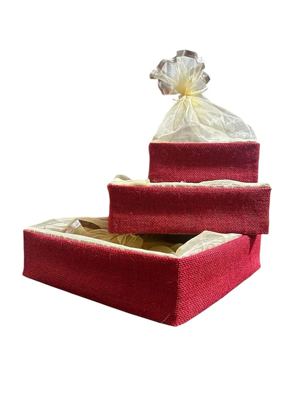 Eco-Friendly_Jute_Gift_Hamper_Basket_Tray_Handcrafted_Corporate_Gift_Box_Wedding/Event_Including_With_Net_Decoration_Natural_Jute_Red_(Size-20X20X7.6)