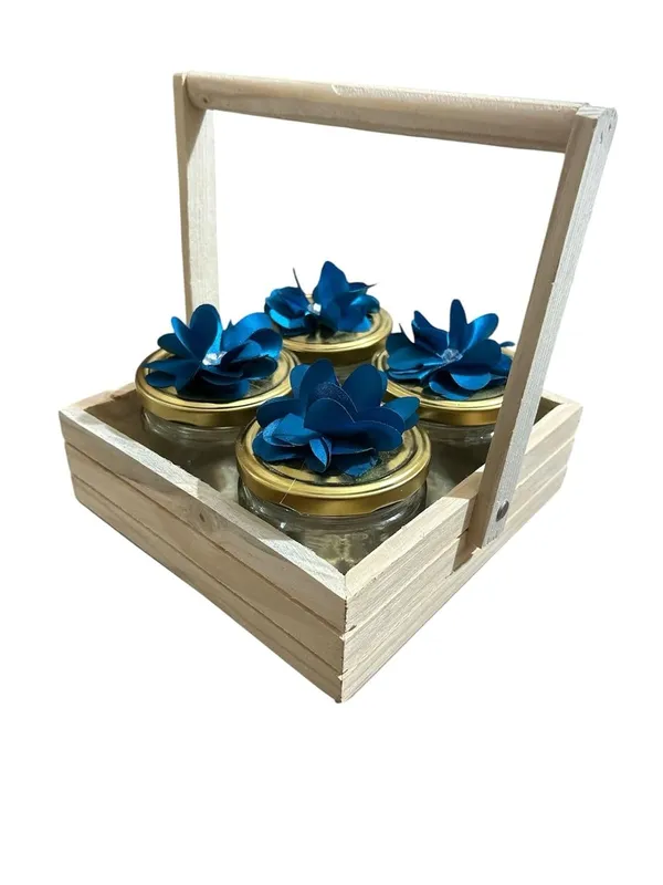 Small_Size_Pine_Wood_Empty_Gift_Hamper_Basket_Mdf_Base._8X8X2.5"_Inches_(20X20X5.7_Cm)_With_Net_And_Oranza_Flower_(20x20x6_CM)