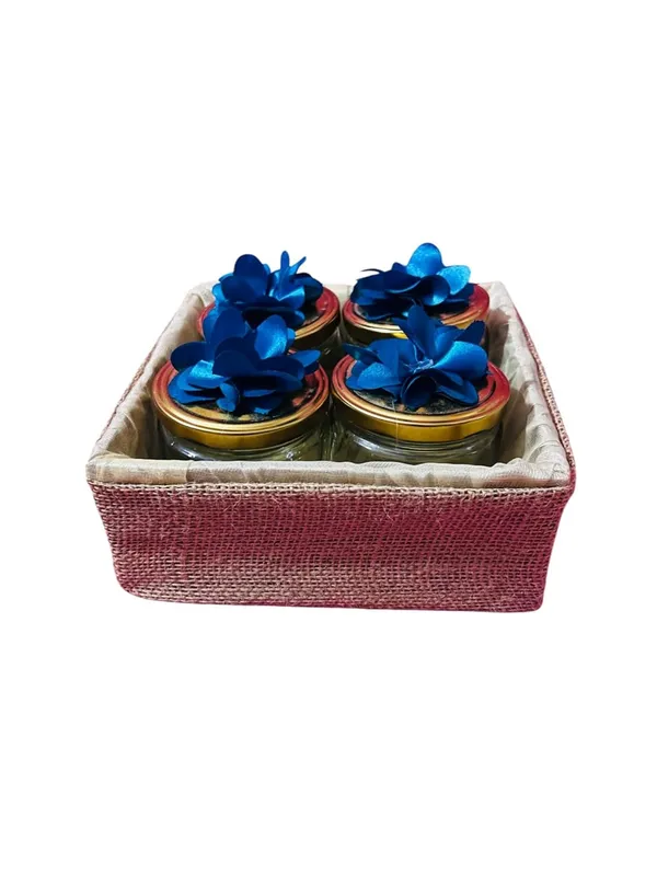 Eco-_Friendly_Jute_Gift_Hamper_Basket_Tray_Handcrafted_Corporate_Gift_Box_Wedding/Event_Including_With_Net_Decoration_Natural_Jute_(Size-20X20X7.6)