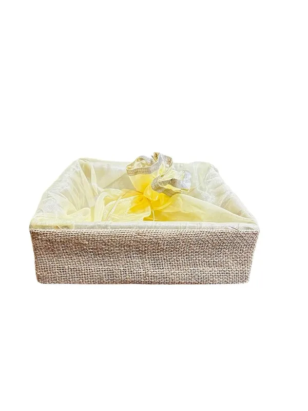 Eco-_Friendly_Jute_Gift_Hamper_Basket_Tray_Handcrafted_Corporate_Gift_Box_Wedding/Event_Including_With_Net_Decoration_Natural_Jute_(Size-20X20X7.6)