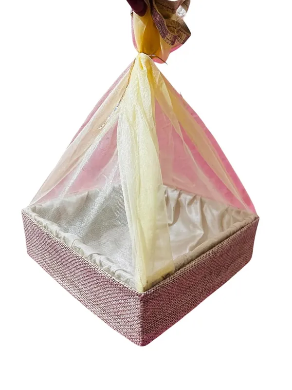 Eco-_Friendly_Jute_Gift_Hamper_Basket_Tray_Handcrafted_Corporate_Gift_Box_Wedding/Event_Including_With_Net_Decoration_Natural_Jute_(Size-20X20X7.6)