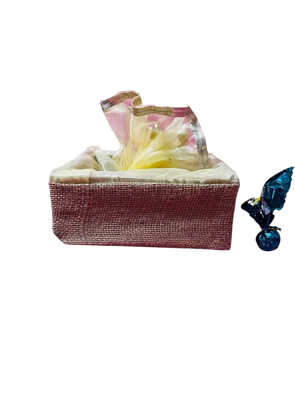 Eco-_Friendly_Jute_Gift_Hamper_Basket_Tray_Handcrafted_Corporate_Gift_Box_Wedding/Event_Including_With_Net_Decoration_Natural_Jute_(Size-20X20X7.6)