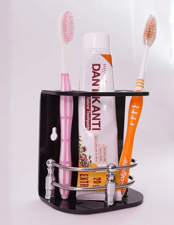 Black_Wall_Mounted_Self_Adhesive_Acrylic_Toothbrush/Toothpaste_Holder_(_11.5_Cm_X_10.5_Cm_X_6_Cm_)