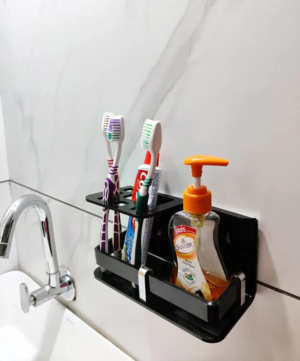 Black_Wall_Mounted_Self_Adhesive_Acrylic_Toothbrush/Toothpaste_Holder_(_11.5_Cm_X_10.5_Cm_X_6_Cm_)