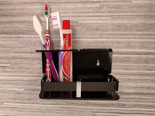 Black_Wall_Mounted_Self_Adhesive_Acrylic_Toothbrush/Toothpaste_Holder_(_11.5_Cm_X_10.5_Cm_X_6_Cm_)