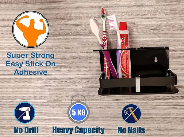 Black_Wall_Mounted_Self_Adhesive_Acrylic_Toothbrush/Toothpaste_Holder_(_11.5_Cm_X_10.5_Cm_X_6_Cm_)