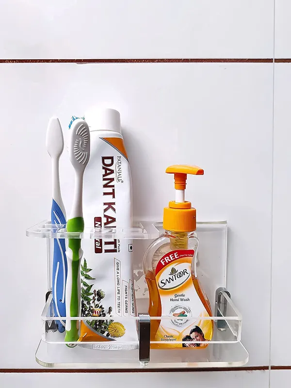 Transparent_Wall_Mounted_Self_Adhesive_Acrylic_Toothbrush/Toothpaste_Holder_(_11.5_Cm_X_10.5_Cm_X_6_Cm_)