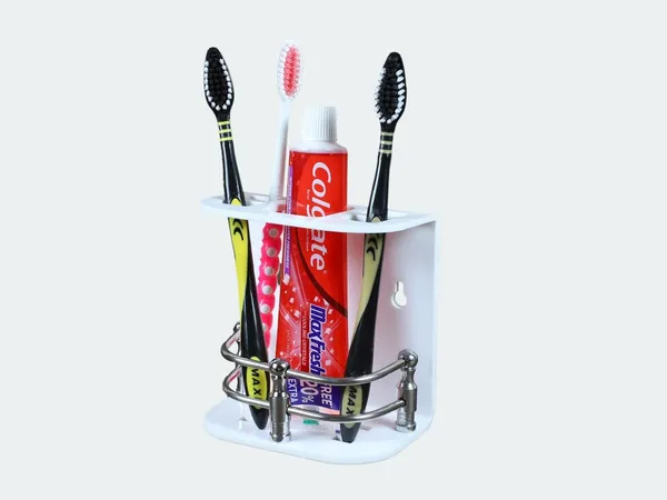 White_Wall_Mounted_Self_Adhesive_Acrylic_Toothbrush/Toothpaste_Holder_(_11.5_Cm_X_10.5_Cm_X_6_Cm_)