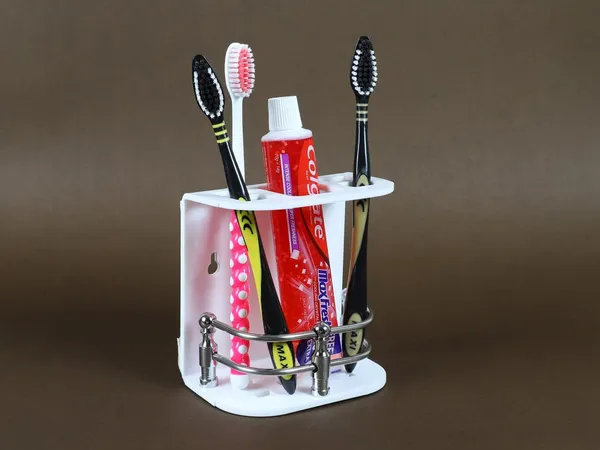 White_Wall_Mounted_Self_Adhesive_Acrylic_Toothbrush/Toothpaste_Holder_(_11.5_Cm_X_10.5_Cm_X_6_Cm_)