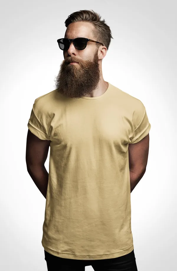 Beige_Round_Neck_Half_Sleeve_Regular_Fit_Solid_Cotton_T-Shirt_for_Men_and_Women