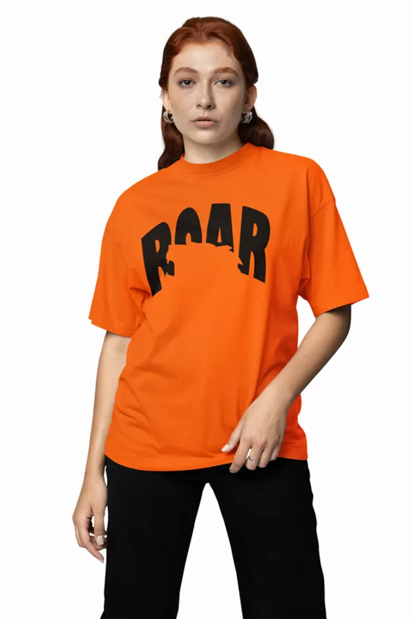 Orange_Unisex_'Roar'__Oversized_Printed_Cotton_T-Shirt