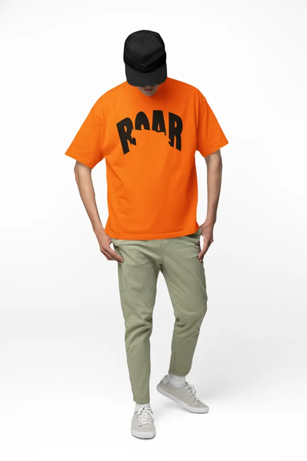 Orange_Unisex_'Roar'__Oversized_Printed_Cotton_T-Shirt